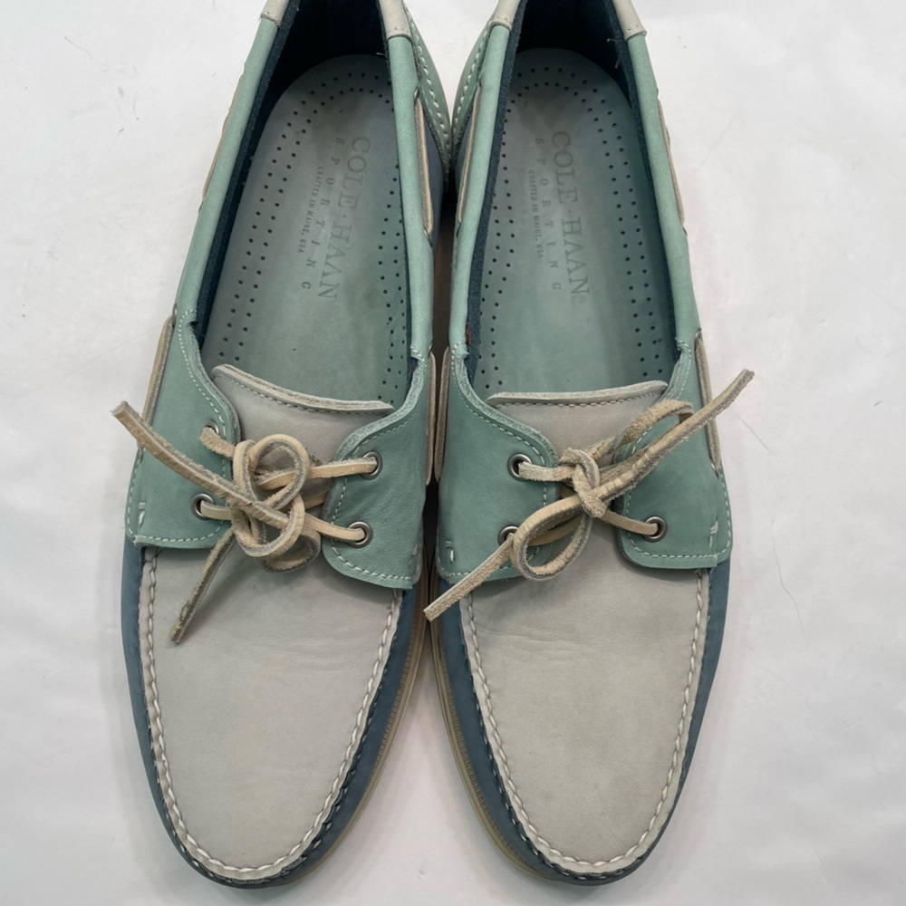 Vintage 90s Cole Haan Made USA Maine Suede Leather Tricolor Boat Deck Shoes 11.5 - Picture 2 of 15